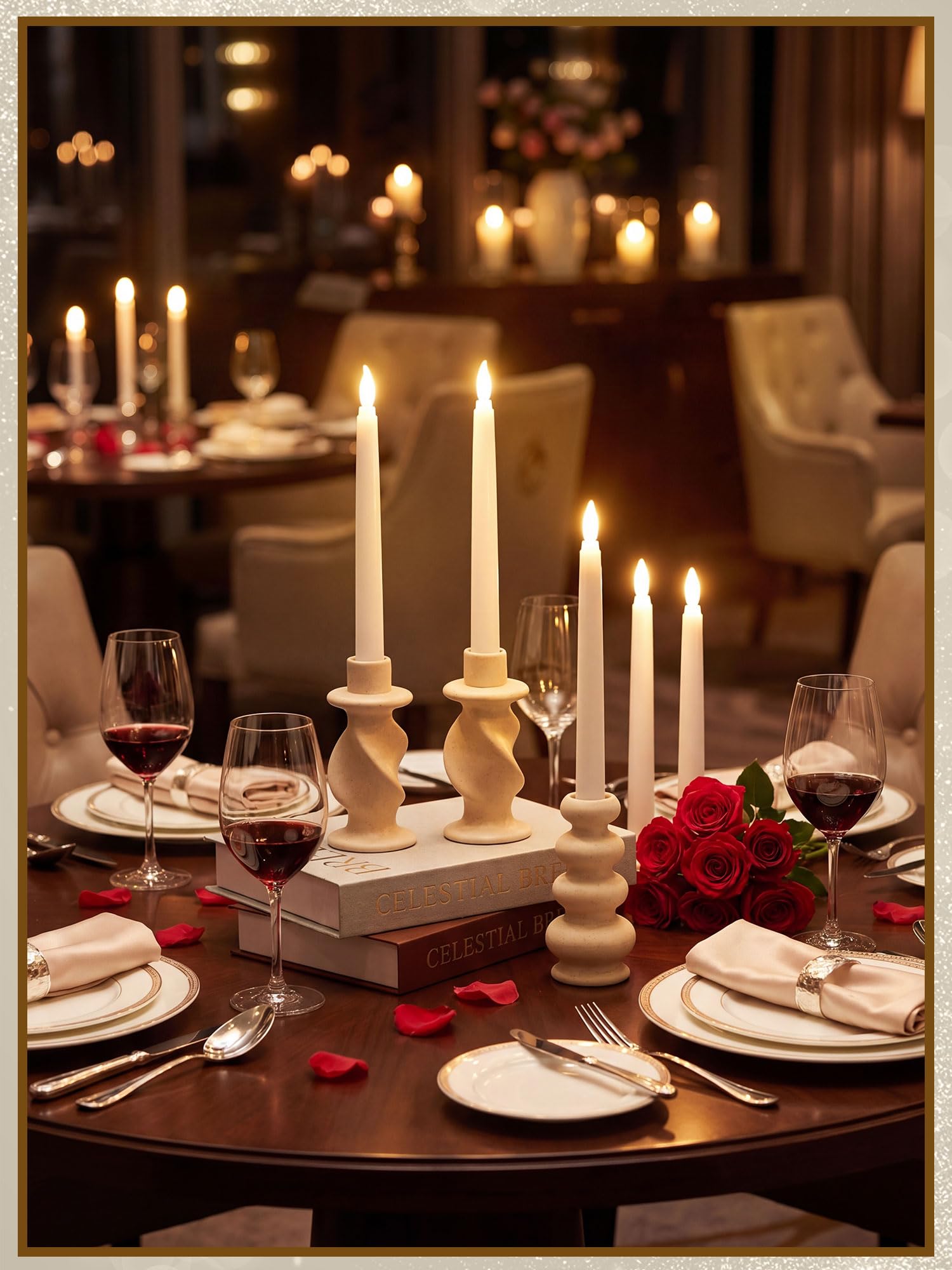 Treela 24 velas cónicas sin llama que funcionan con pilas, velas falsas a granel, velas LED parpadeantes cónicas para decoración de Pascua, boda, aniversario (básico, 8 pulgadas, blanco)