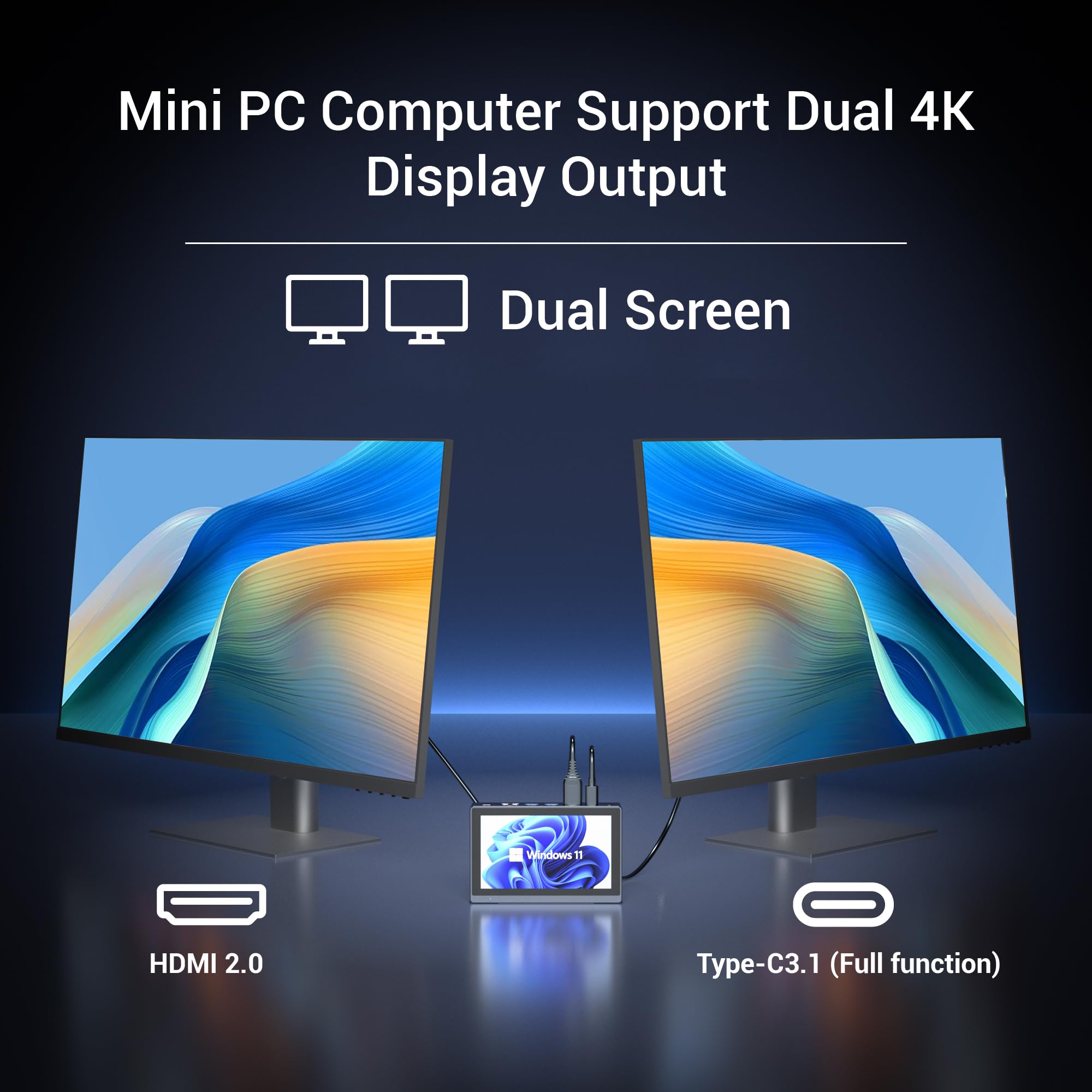 Mini komputer PC mini komputer dekoracyjny z ekranem dotykowym 5,5 cala, mini komputer stacjonarny Celeron N5095 Windows 11 Pro, 8 GB RAM 128 GB ROM, wyjście Dual Display 4K 60Hz, HDMI2.0