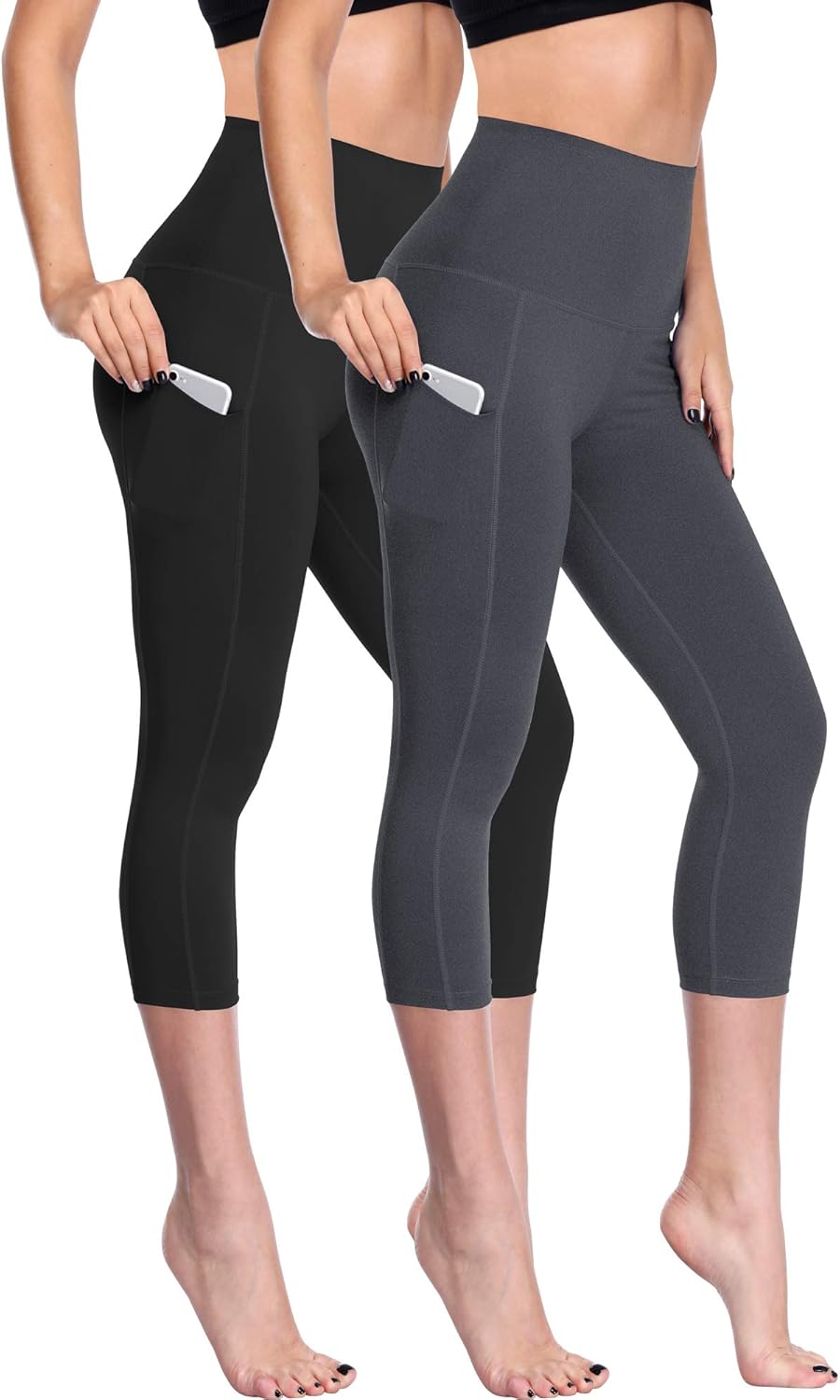 NELEUS Women's Tummy Control High Waist Capri Running Leggings Yoga Pants with Pocket