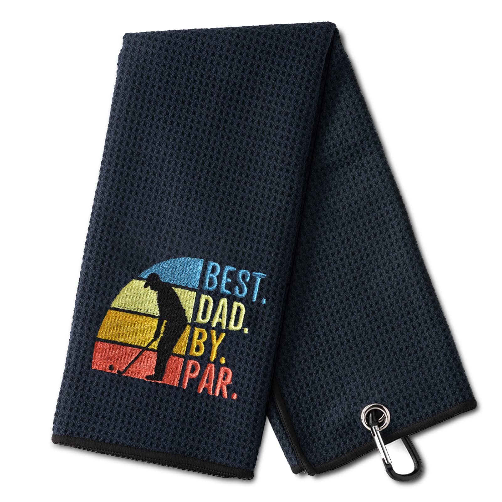 DYJYBMY Best Dad by Par Funny Golf Towel, Embroidered Golf Towels for Golf Bags with Clip, Men's Golf Accessories, Fathers Day Birthday Gifts for Golf Fan, Retirement Gift, Dad‘s Golf Towel