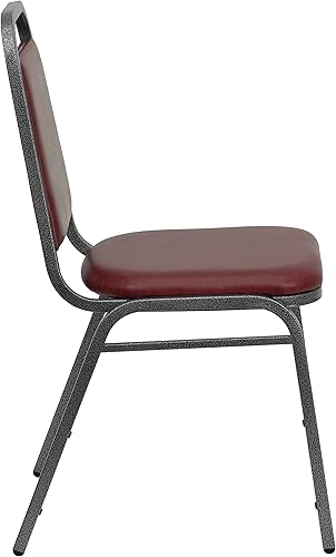 Miniatura 6 de BizChair Paquete de 4 sillas de banquete apilables con respaldo trapezoidal en vinilo burdeos, asiento de 1.5 pulgadas de grosor