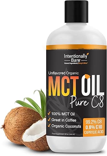 Miniatura 1 de Intentionally Bare Pure C8 Organic MCT Oil  Keto Paleo Vegano  Café Batidos Ensaladas  Aceite MCT  Sin Sabor 32 oz