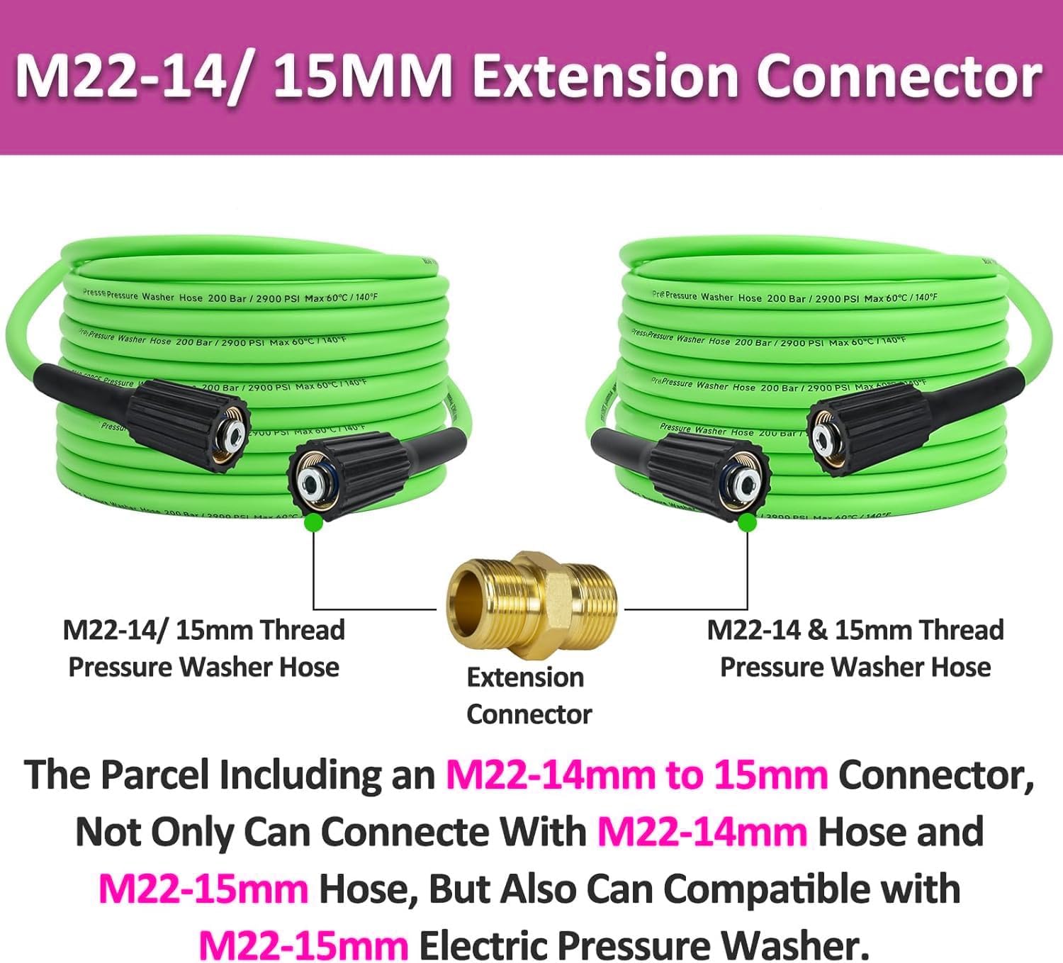 3200 PSI Super Flexible Kink Resistant Replacement Hose for Karcher K2 K3 K4 K5 K6 K7 Pressure Washer with Click Quick Connector (M22-14&15,26FT)