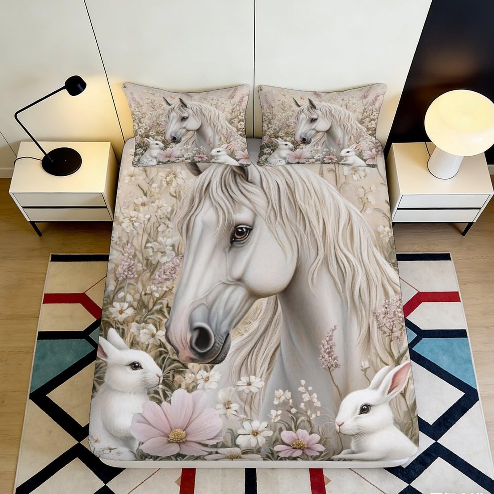 3D Printed Fantasy Animal Fitted Sheet Microfiber Deep Pocket Non-Slip Bedroom Fantasy Animal Mattress Fitted Cover for Adults Teens 140x200x25cm