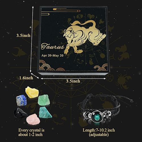 Miniatura 4 de Nicetage Ideas de regalo de cristales curativos de Tauro, 12 signos del zodiaco, cristales curativos naturales con caja de horóscopo, 6 piedras de
