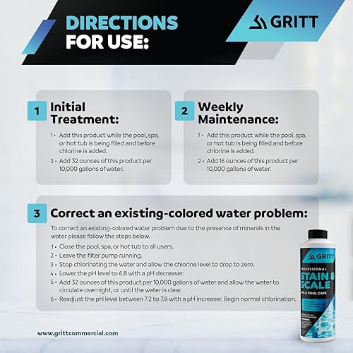 Miniatura 6 de Gritt Commercial Control de manchas y incrustaciones de metal  Productos químicos para piscina, bañera de hidromasaje y spa para control de metales