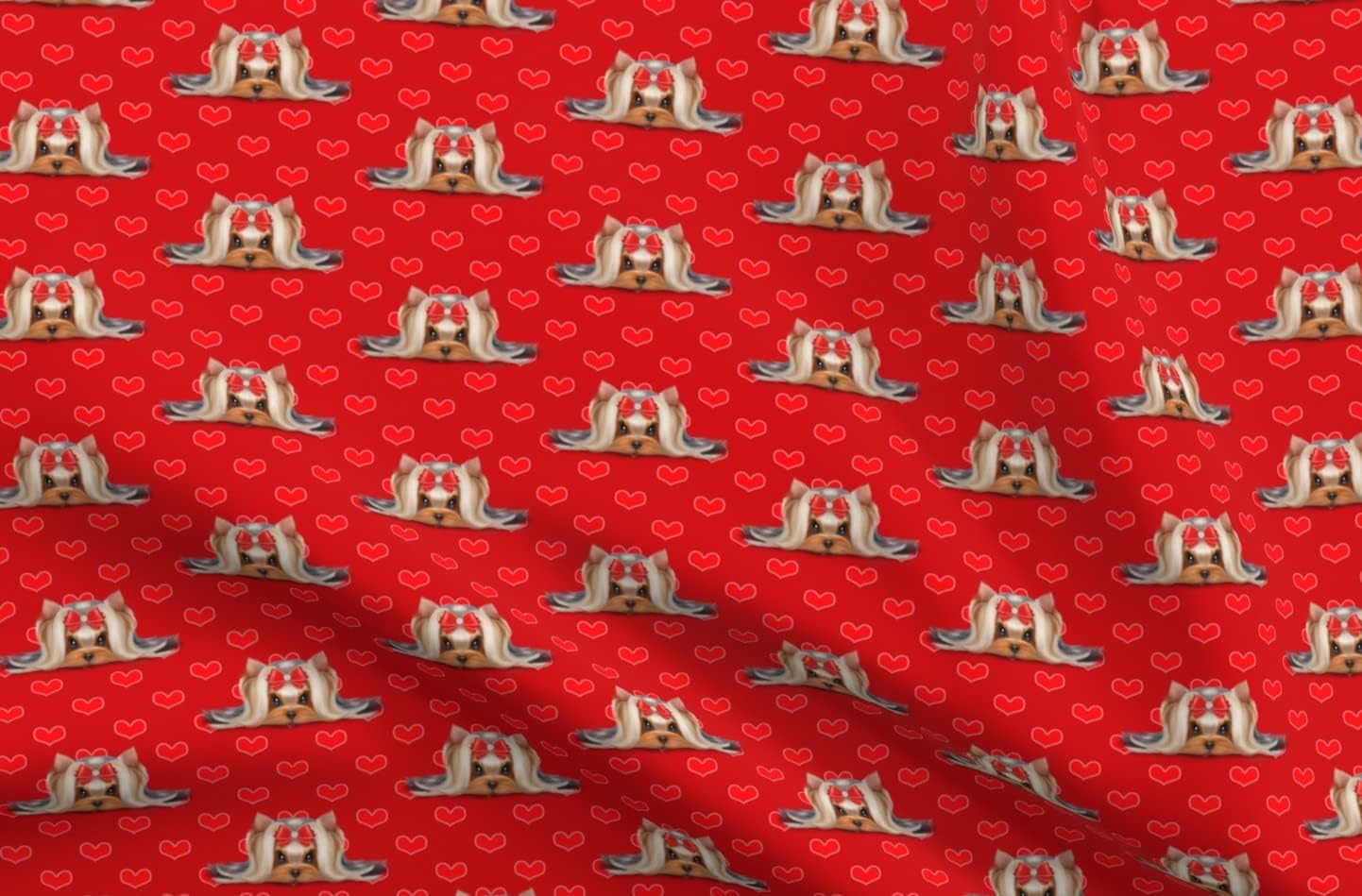 Spoonflower Fabric - Yorkie Beauty Red Hearts Yorkshire Show Valentines Dogs Valentine Printed on Polartec(R) Fleece Fabric by The Yard - Sewing Blankets Loungewear and No-Sew Projects