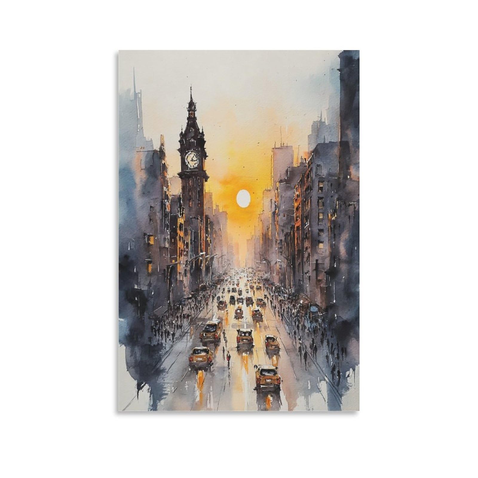 XWYMXZ New York Cityscape 20x30inch(50x75cm) Vintage Travel Poster Watercolor Canvas Art