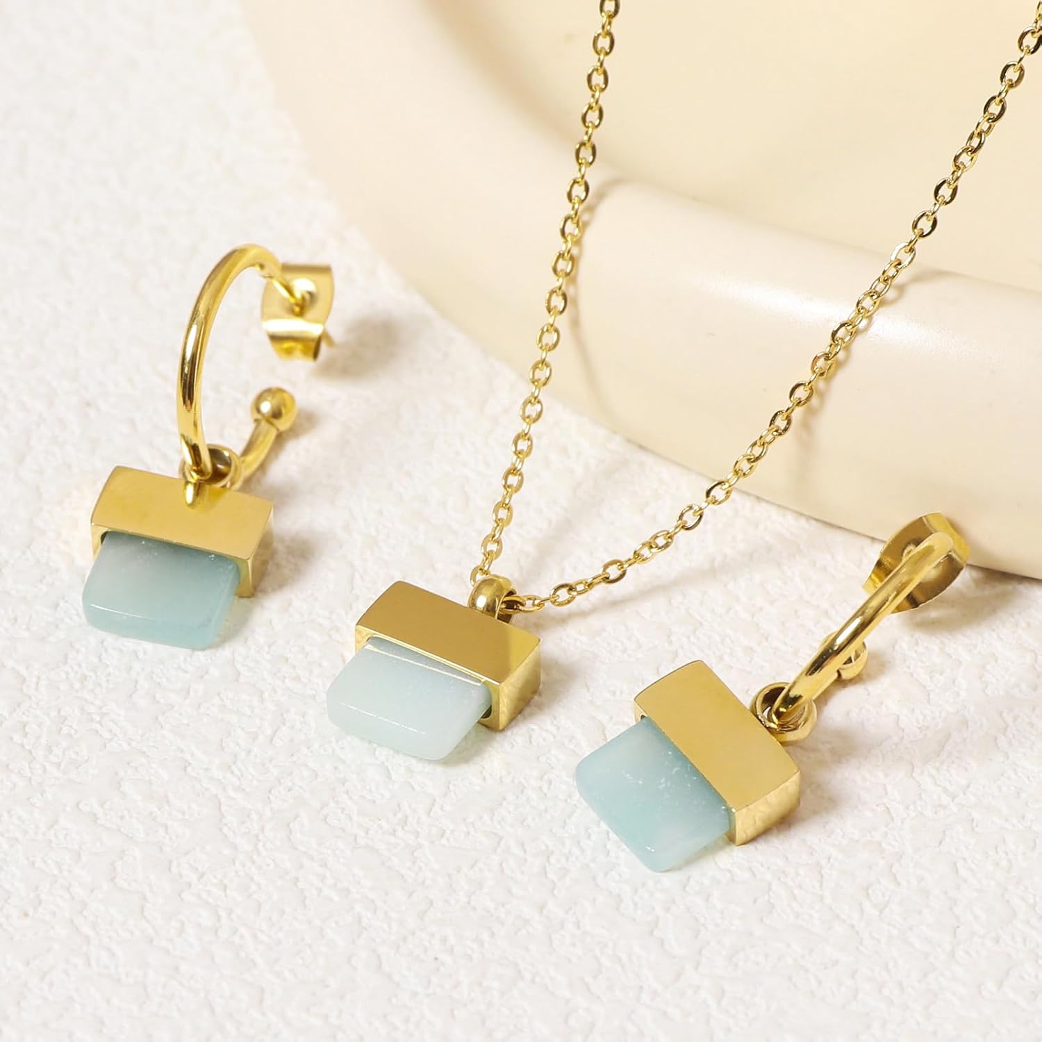 Natural Stone Necklace and Earrings Set for Women Healing Stone Jewelry Set Gift for Mother Wife - Image 5