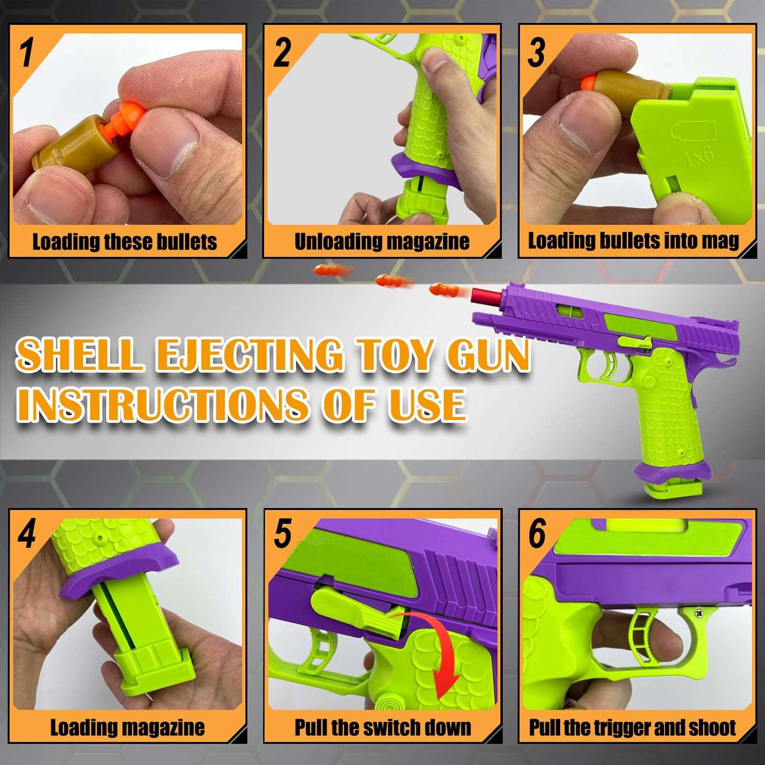 Shell Ejecting Toy Gun, Semi Automatic Toy Gun with Soft Bullets, Educational Model Toy Pistols for Outdoor Shooting Game, for Kids Boys Girls Ages 8-12