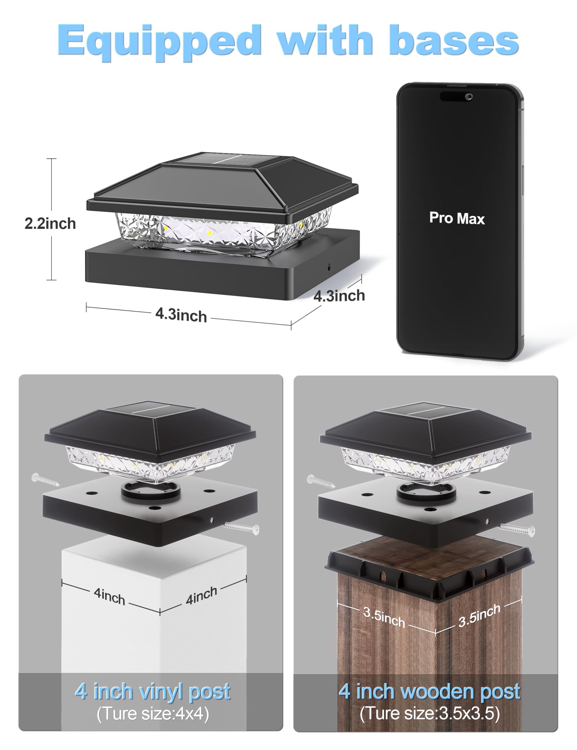 VOLISUN 4 Stück Solar Pfostenleuchten, 10x10 warmweiß, wasserdicht für Außenbereich