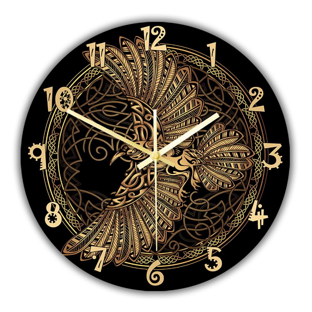 Horloge murale silencieuse motif viking et runes scandinaves 38,1cm