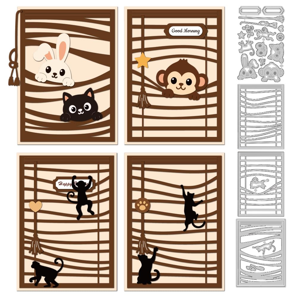 DELORIGIN Venetian Blinds Animals Die Cuts for Card Making Carbon Steel Die Cuts Cute Cutting Dies Frame Background Stencils Scrapbooking Template Dies for Crafting DIY Photo Album Embossing