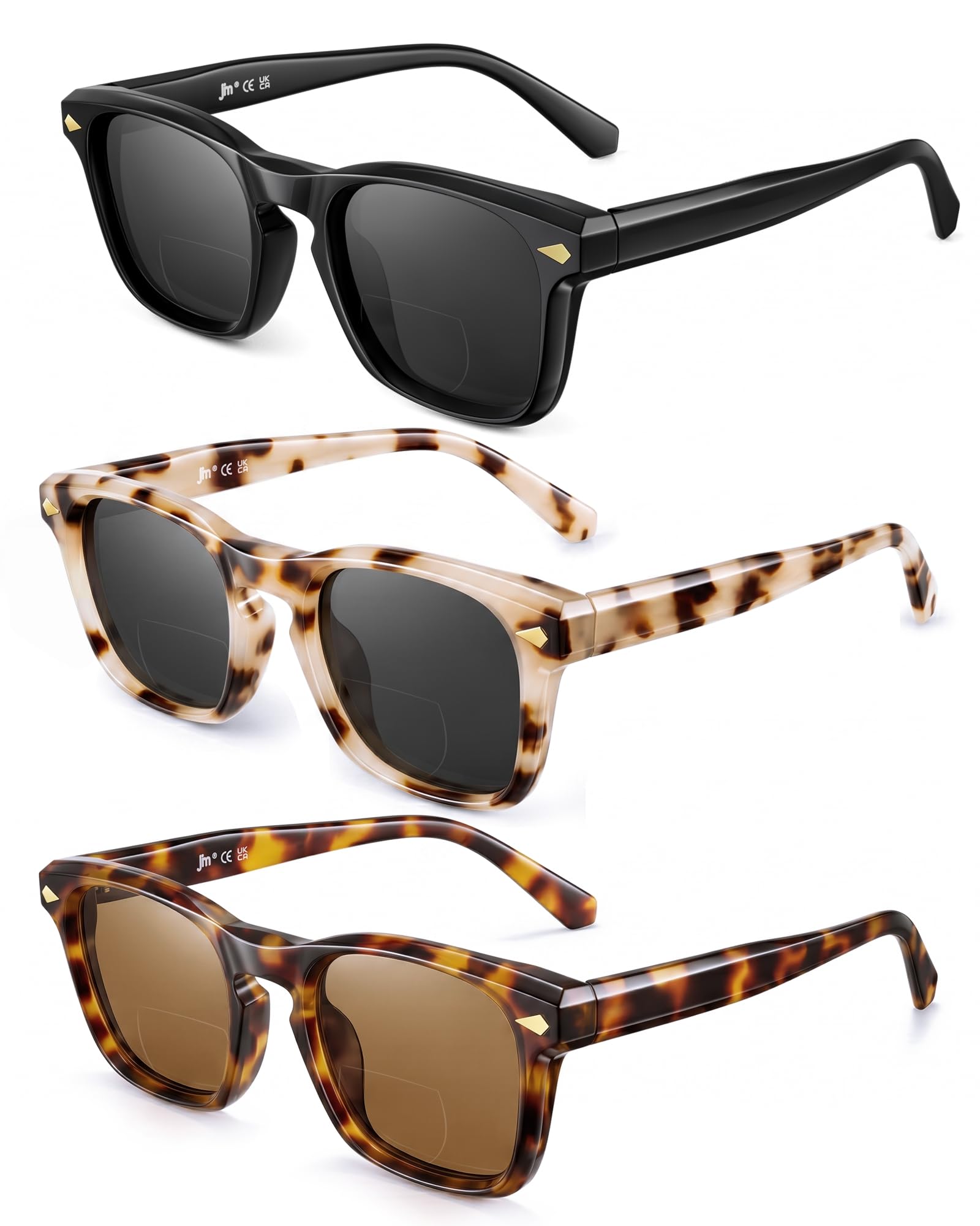 JM Reading Sunglasses For Women Men, Classic Bifocal Reading Glasses Square Reader Sunglasses +2.25