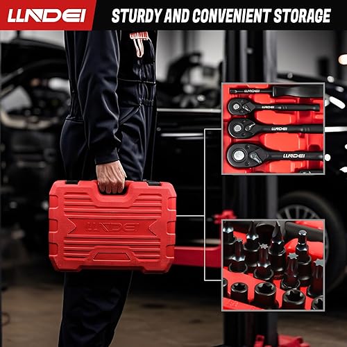 Miniatura 8 de LLNDEI Juego de herramientas mecánicas de 160 piezas, juego de llaves métricas de 12 14 38 pulgadas, kit de herramientas profesionales CR-V profundo