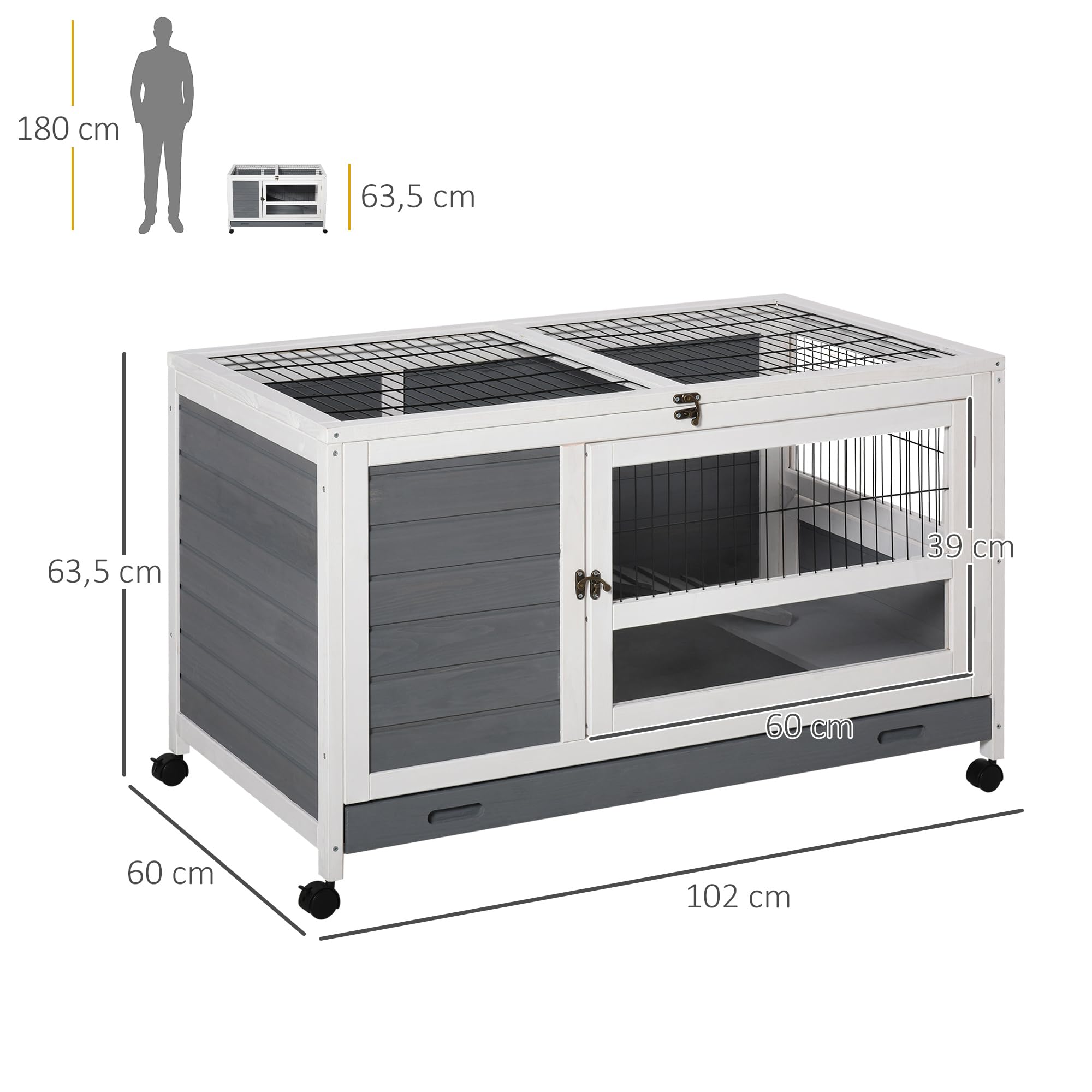PawHut Conigliera legno rialzata interni 40,25"x23,5"x25" Grigio