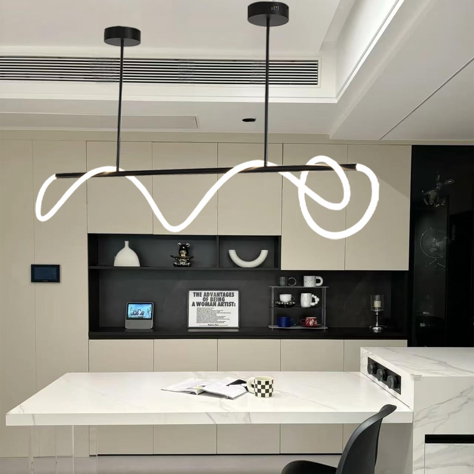 LED Pendelleucht,Moderne Esstisch Hängelampe,Spirale Hängelampe mit Fernbedienung,Dimmbare 3000K-6000K HöHenverstellbare,Geeignet für Küche und Esszimmer (schwarz,120cm)