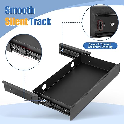 Miniatura 2 de KHAMAL Cajón para debajo del escritorio, grande, cajón para debajo de la mesa, 17.32 x 9.25 pulgadas, organizador de almacenamiento extraíble con