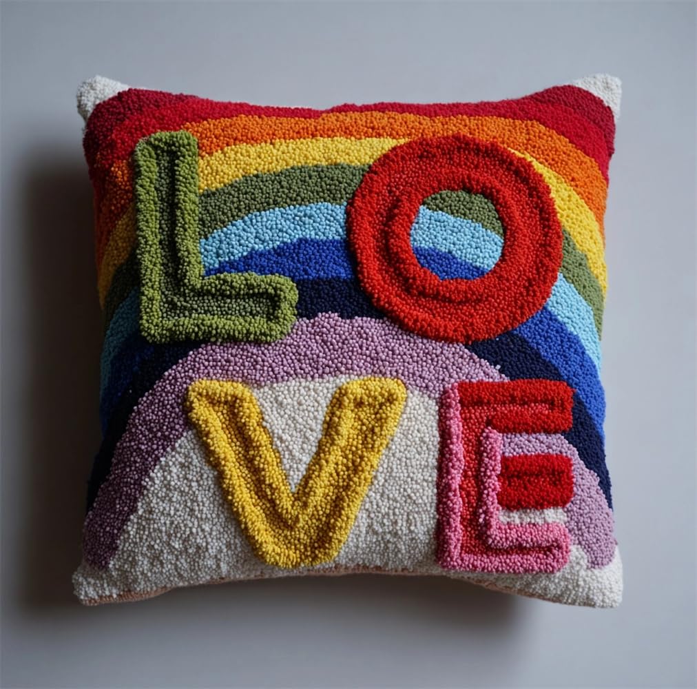 kitphoenix Latch Hook Cushion Kits for Adults Beginners Love Pillow Cover Making Crochet Craft Kits Pre Printed Canvas Wool Yarn Hobbies DIY Sofa Home Decor Women Gift 17X17Inch