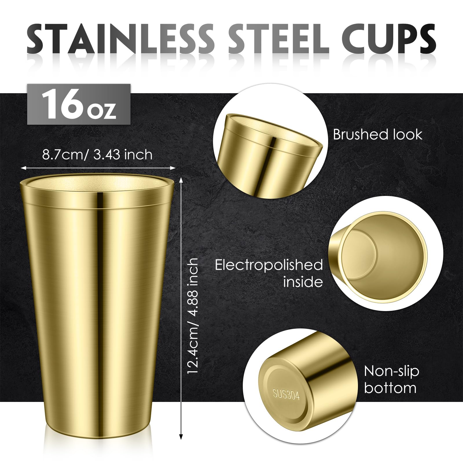 Zopeal Edelstahlbecher, 473 ml, doppelwandig, vakuumiert, stapelbar, unzerbrechliche Trinkgläser für Zuhause und draußen (Gold, 8 Stück)