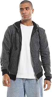 سويت شيرت بسوستة وغطاء للرأس مزود بجيوب جانبية للرجال من ريفين هيذر، رمادي داكن وأسود