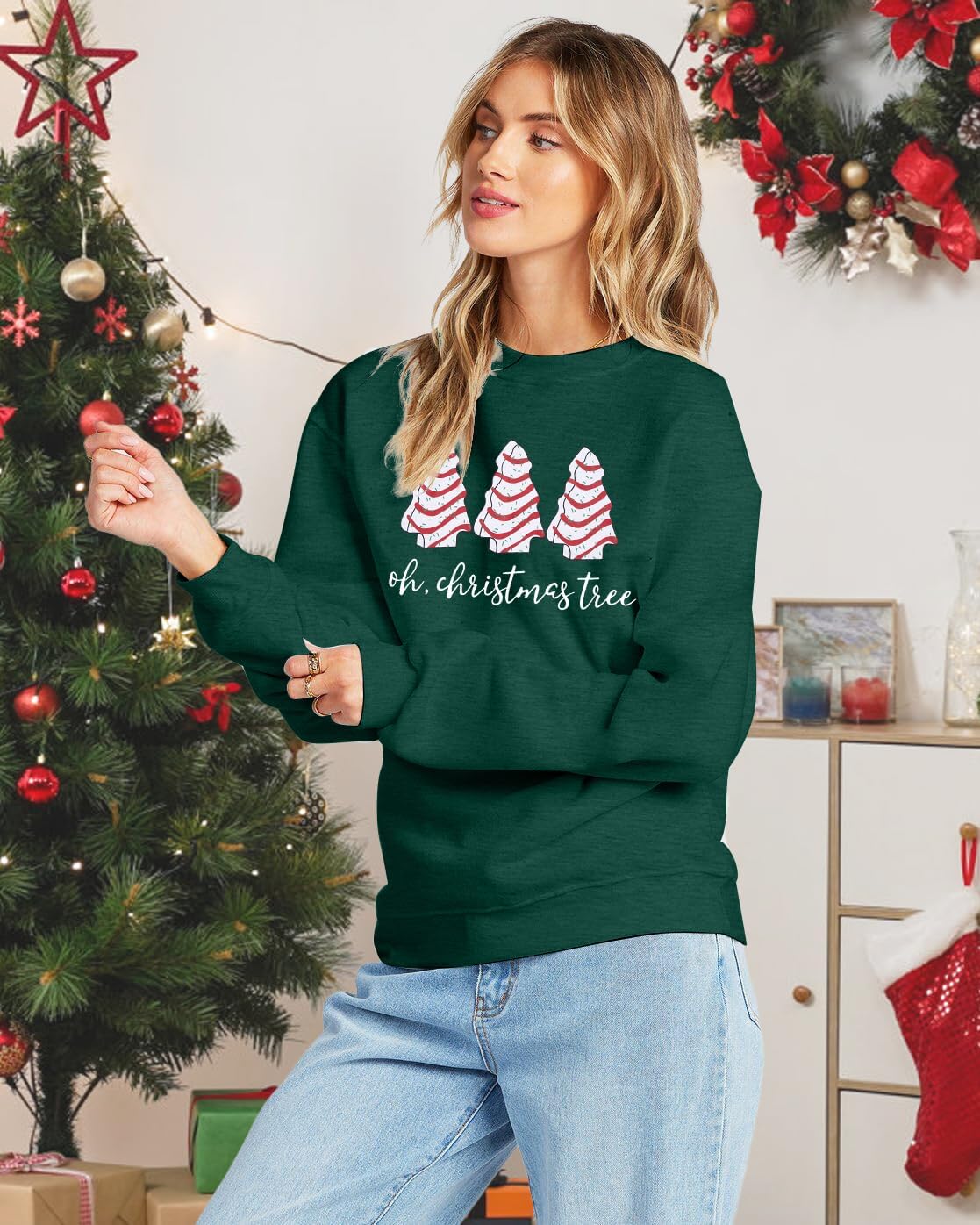 BANGELY Christmas Sweatshirt Women Christmas Tree Cake Graphic Sweater Shirts Xmas Holiday Pullover Cute Long Sleeve Tops - Image 2