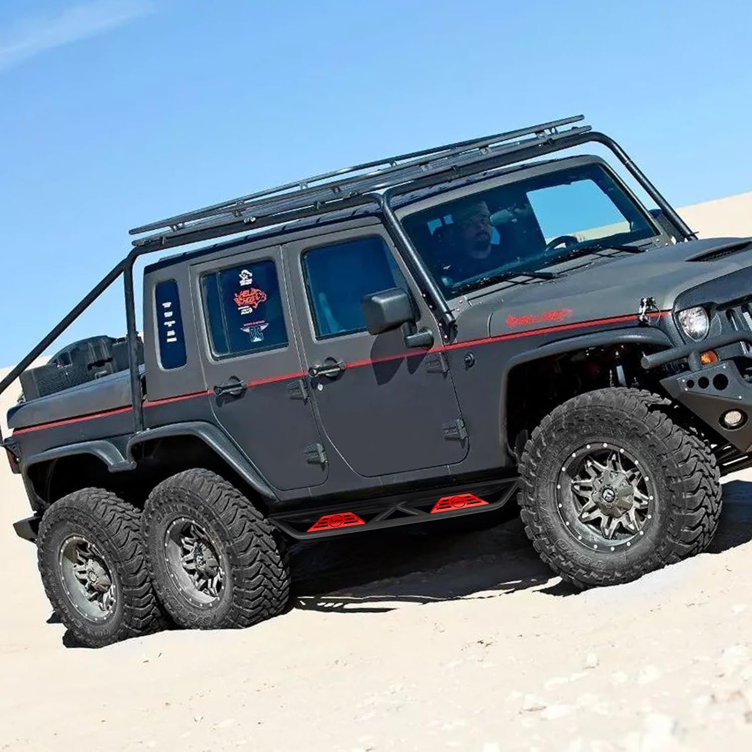 YEEGO DIRECT Running Boards Side Steps for 2007-2018 Wran-gler JK 4 Door, Nerf Bars Running Board Side Step,Steel Power Coated Unique Design, Load Capacity 550LBS,Black Red