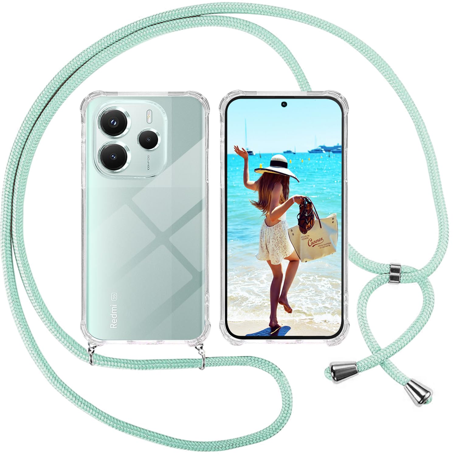 Coiwxmoi Cover per Xiaomi Redmi Note 13 4G con Cordino 6.67,Trasparente Custodia con Laccio Tracolla Corda Catena Cinghia,Ultra Morbido Silicone TPU Antiurto Case, Oro Rosa
