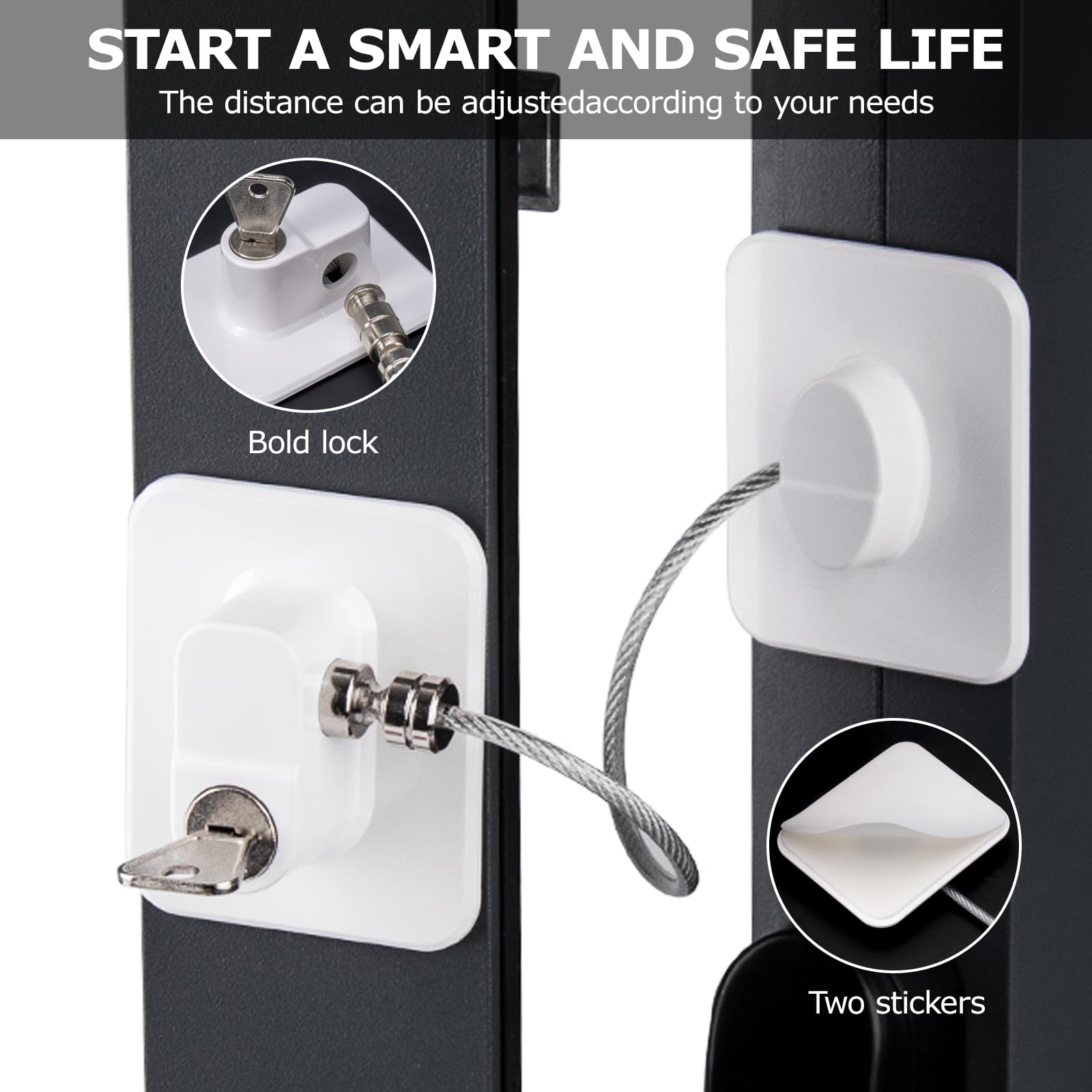 Carehabi 2 pezzi di sicurezza finestra per bambini, sicurezza finestra, serrature per porta frigorifero, blocco porta armadio, con 2 chiavi per bambini per armadietto, cassetto