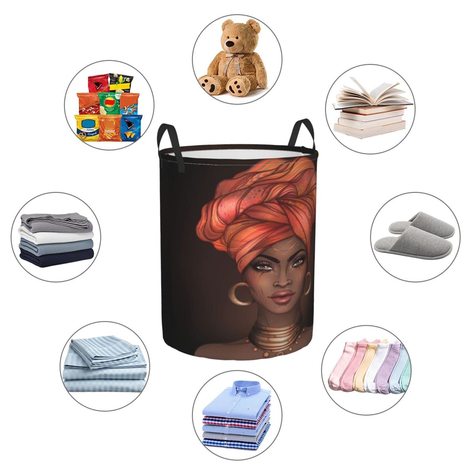 Cesto Portabiancheria 52L Con Design Ragazza Afroamericana - Portaoggetti In Tessuto Oxford Per Camera Da Letto, Bagno E Dormitorio