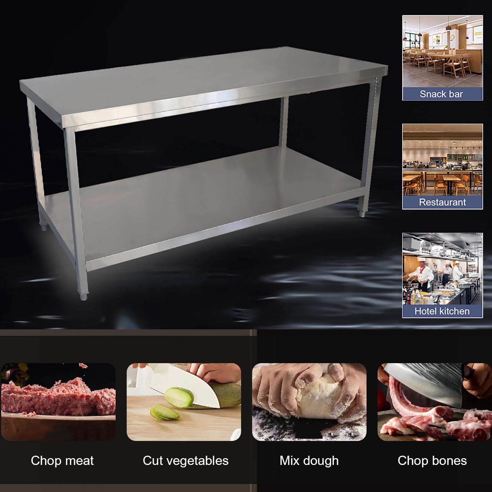 Tavolo da lavoro in acciaio inossidabile, resistente tavolo da lavoro commerciale con ripiano inferiore per cucina, officina e preparazione degli alimenti, design in metallo durevole