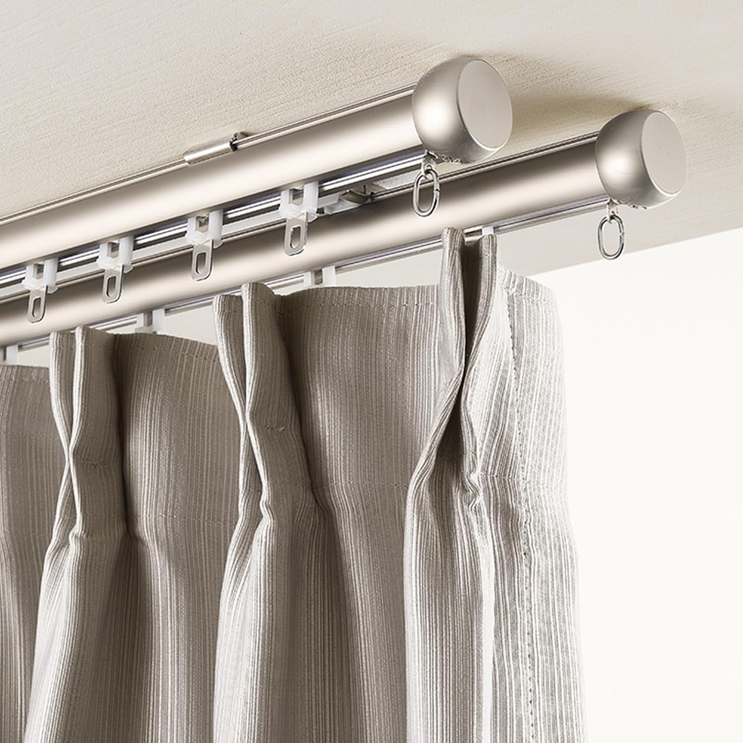 Ceiling Mount Double Curtain Rods for Windows, Curtain Rail Track, Hotel Room Divider Silent Curtain Track Heavy-Duty Dual Rails Track for Curtains(Gold,3.7m(12.1ft))