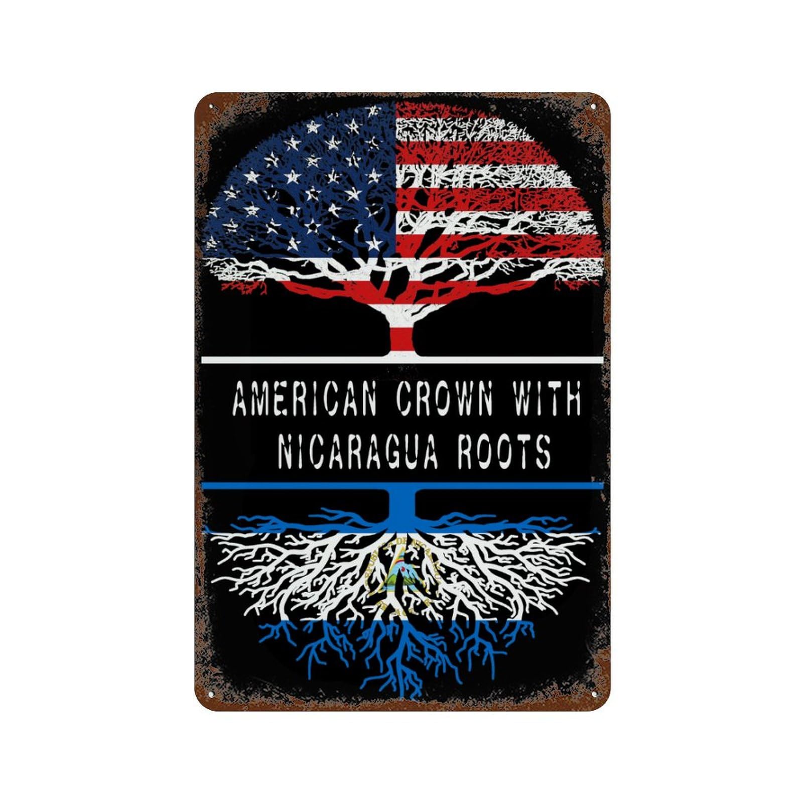 KWQDOZF America Crown With Nicaragua Roots Theme Metal Tin Sign,Vintage Iron Hanging Plate Vertical with Rust Poster Wall Decor 8x12inch