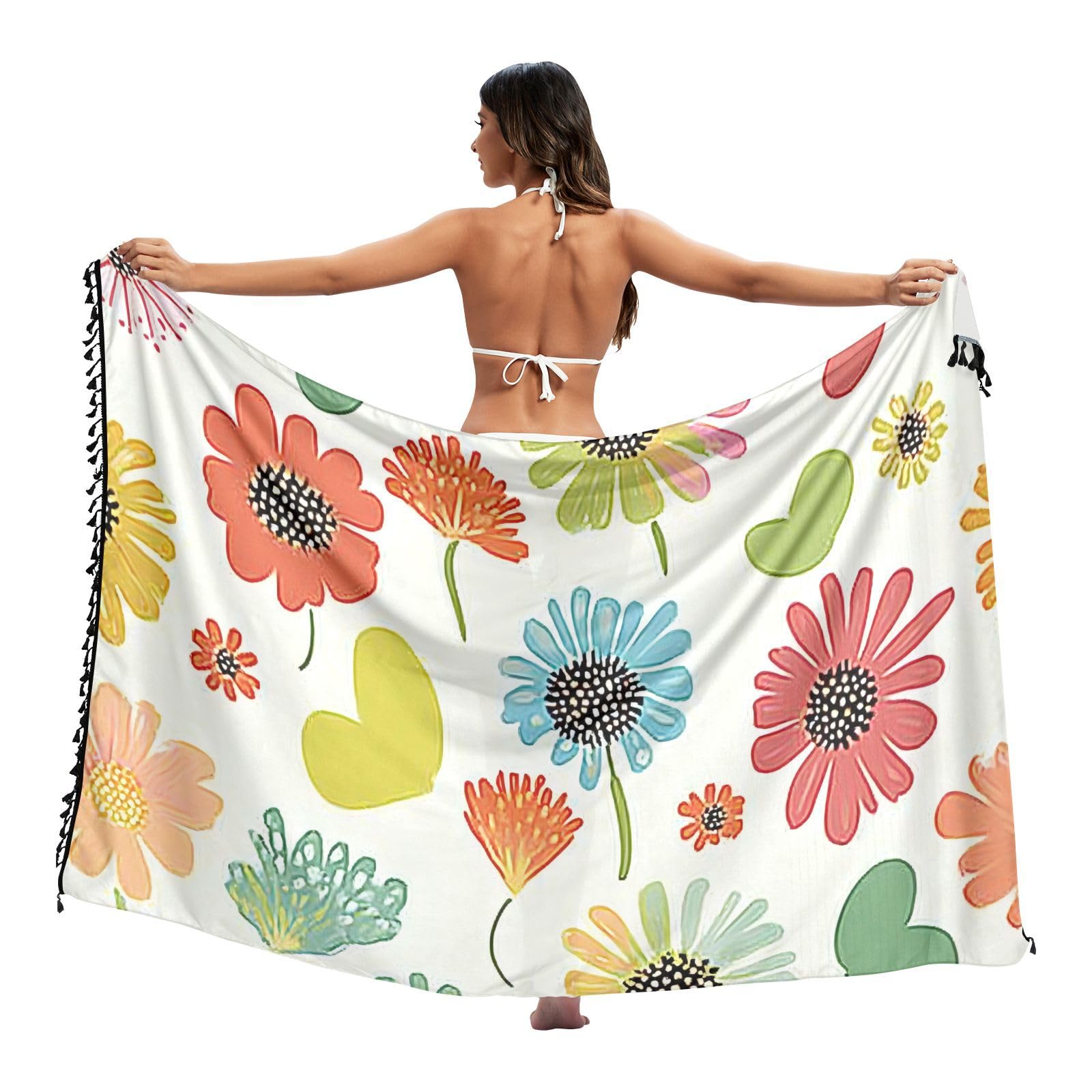 Simple Flowers Colorful Bathing Suit Cover Swim Cute Swimsuit Cover Up Dress Vacation Outfits 27x57in