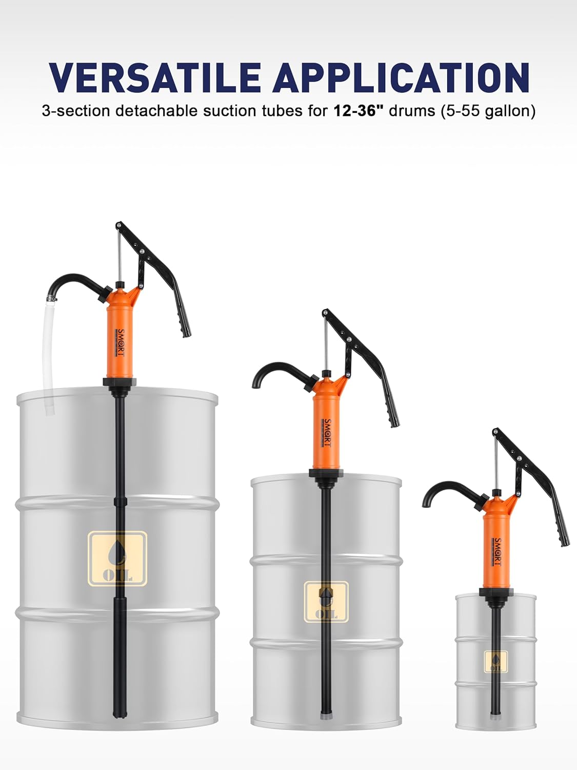SMART JERRY - 55 Gallon Drum Pump | Heavy Duty Manual Rain Barrel Pump for Water, DEF & Corrosive Liquids | 9-14 oz per Stroke Lever Action Design​ | Fits 5-55 Gallon Drums