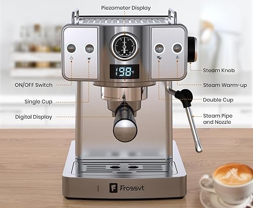 Miniatura 7 de Máquina de café expreso de 20 bares, varita de vapor para espumador de leche, tanque de agua de 60 onzas (1.8 litros), 1350 W para el hogar barista
