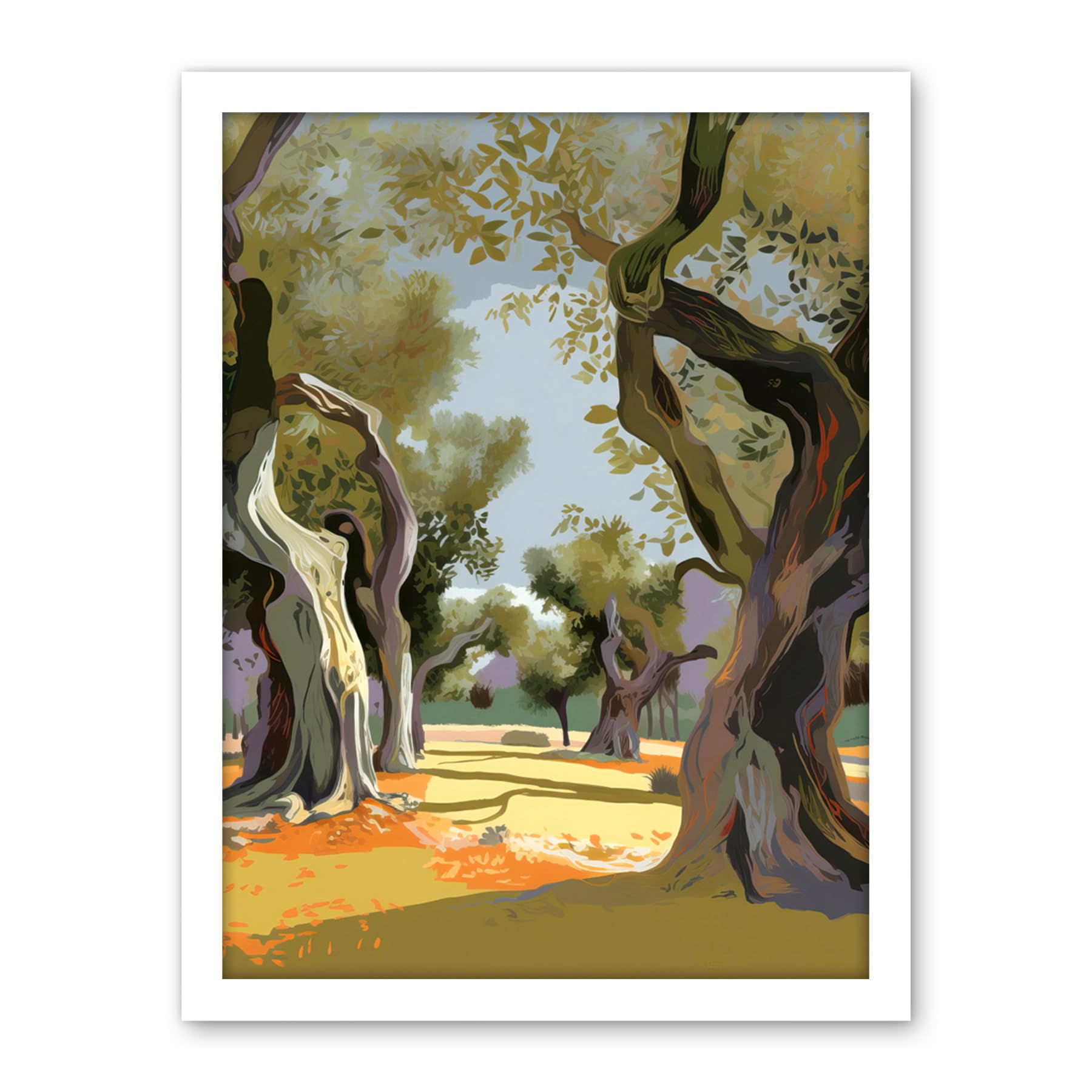 Artery8 Mediterranean Landscape of an Olive Tree Grove Artwork Framed Wall Art Print 18X24 Inch