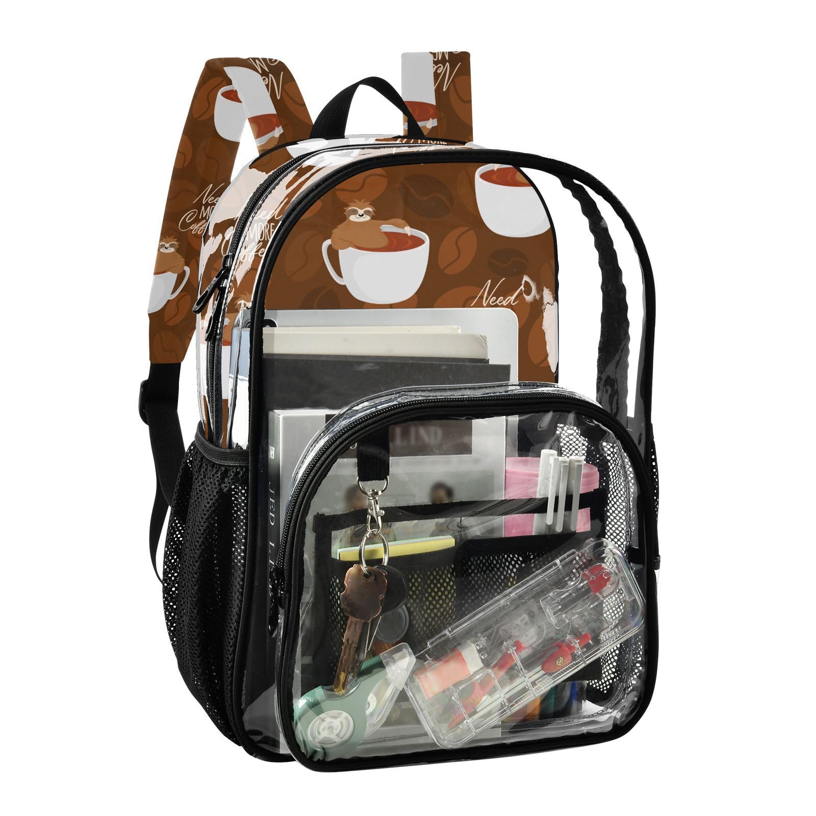 Aflyko Animal PVC Backpack Cute Sloth Coffee Bean Cup Transparent Stadium Approved Daypack for Live House Concert Sport Game Festival Event Traveling Bag