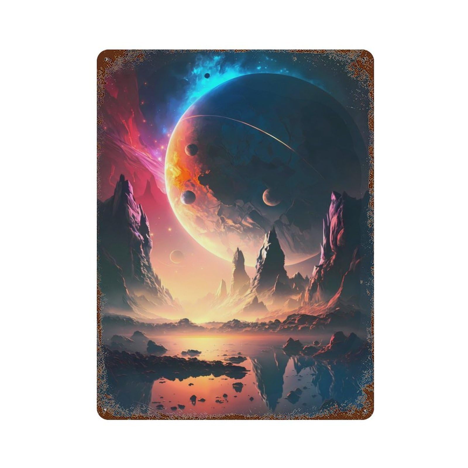 Dawn Celestial Landscape Retro Metal Sign 15.7"x11.8", for Garage, Bar And Workshop Decor, Shabby Chic Decor