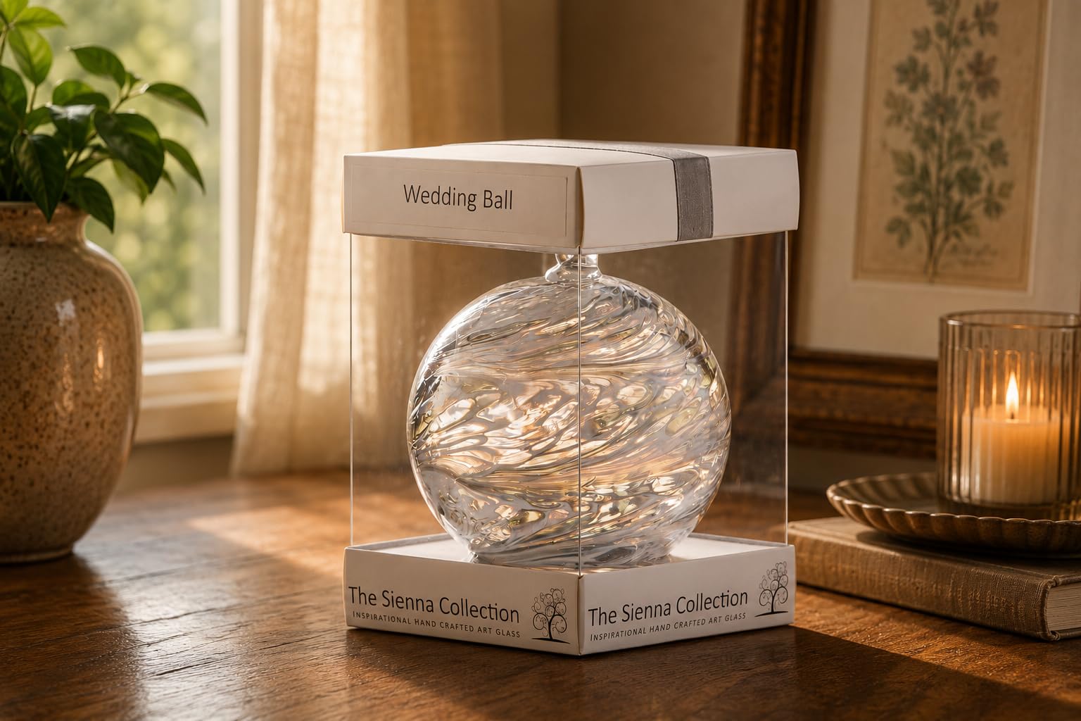 Sienna Glass 25th Wedding Anniversary Friendship Ball – 10cm Handcrafted Silver Glass Ornament – Silver for Couples – Gift Boxed with Ribbon