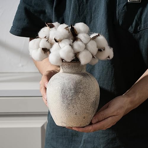 Miniatura 3 de SIDUCAL Florero decorativo de cerámica  Florero rústico de cerámica de 6 pulgadas  Florero bohemio para decoración del hogar  Jarrón de terracota