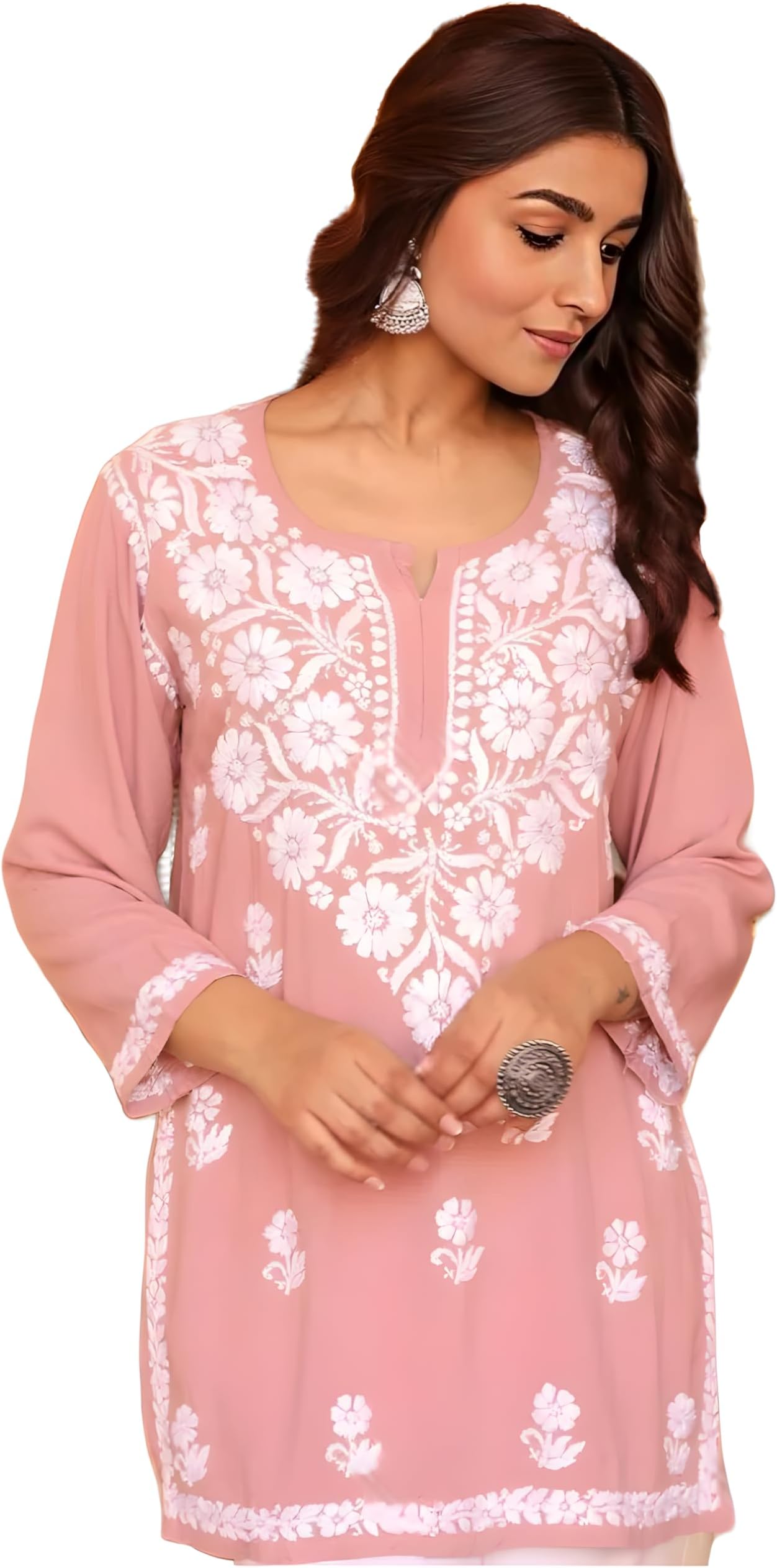 Sidhidata Women Rayon Regular Stylish Kurti with 3/4 Sleeves & Beautiful Neck Embroidery Ideal for Casual Office Wear & Everyday Comfort (Kurti Angell)