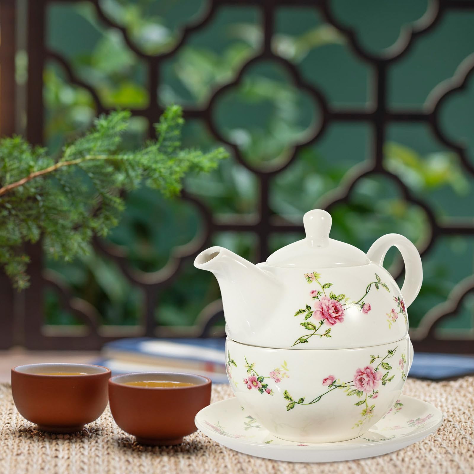 Service à Thé en Céramique Théière et Soucoupe Kit de Tasses pour Cérémonie du Thé Oriental