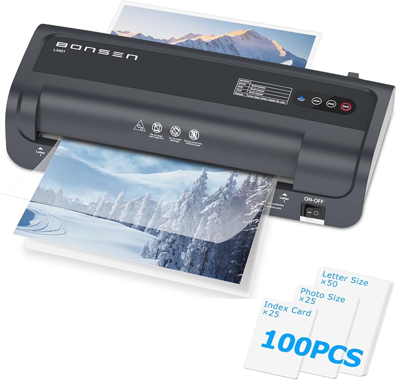 Máquina laminadora térmica de 9 pulgadas para profesores, con hojas laminadas | 3 configuraciones de calor (3/5 mil/foto), calentamiento de 3 minutos, rodillos sin atascos, portátil para profesores y el hogar, incluye 100 hojas