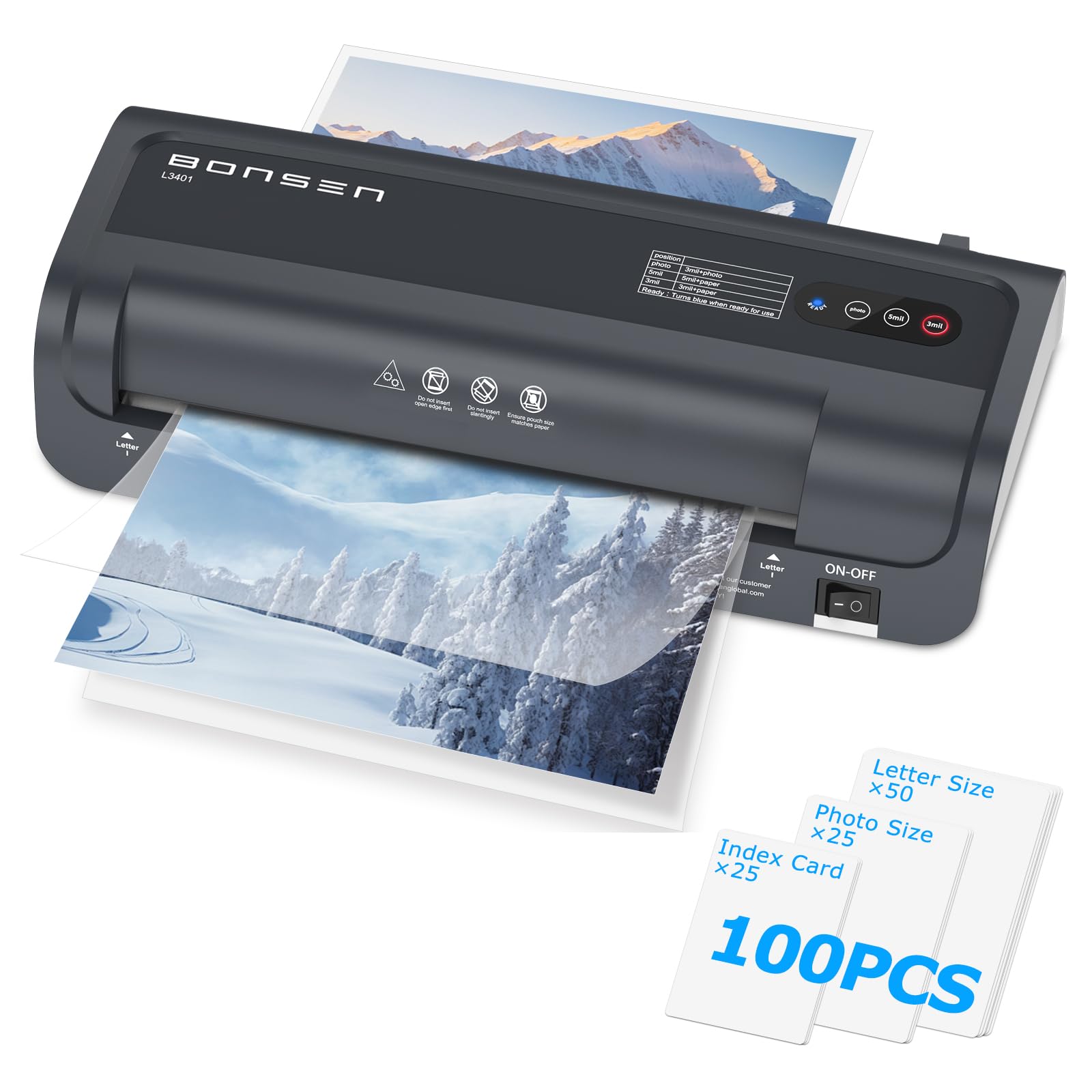 Bonsen 9-Inch Thermal Laminator Machine for Teachers,with Laminating Sheets | 3 Heat Settings (3/5mil/Photo), 3 Min Warm-Up, Jam-Free Rollers, Portable for Teachers & Home, Includes 100 Sheets 9 inch+100 sheets