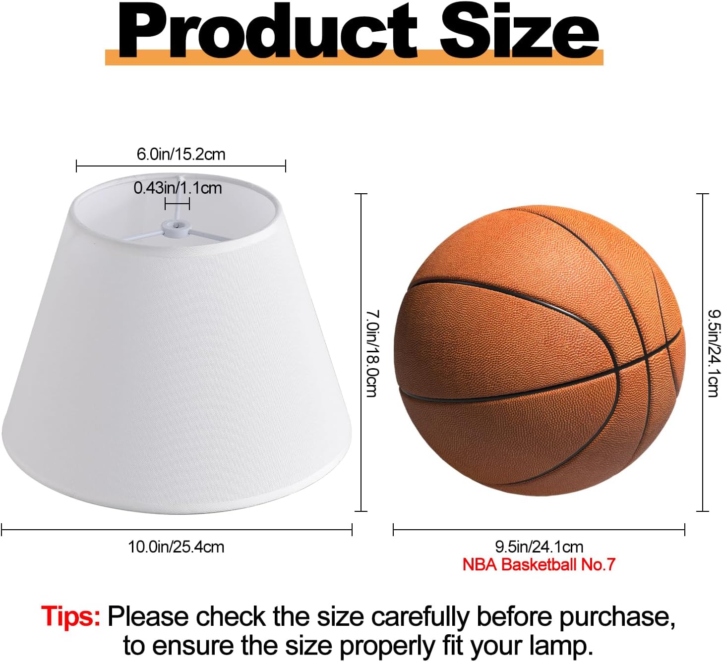 White Small Lamp Shade for Table Lamps, 6" Top x 10" Bottom x 7" High Barrel Lampshades, Linen Fabric Lamp Cover Replacement, Spider Fitter for Harp and Adapter, 6x10x7 Inch Retro Decor(White, 1 Pack)