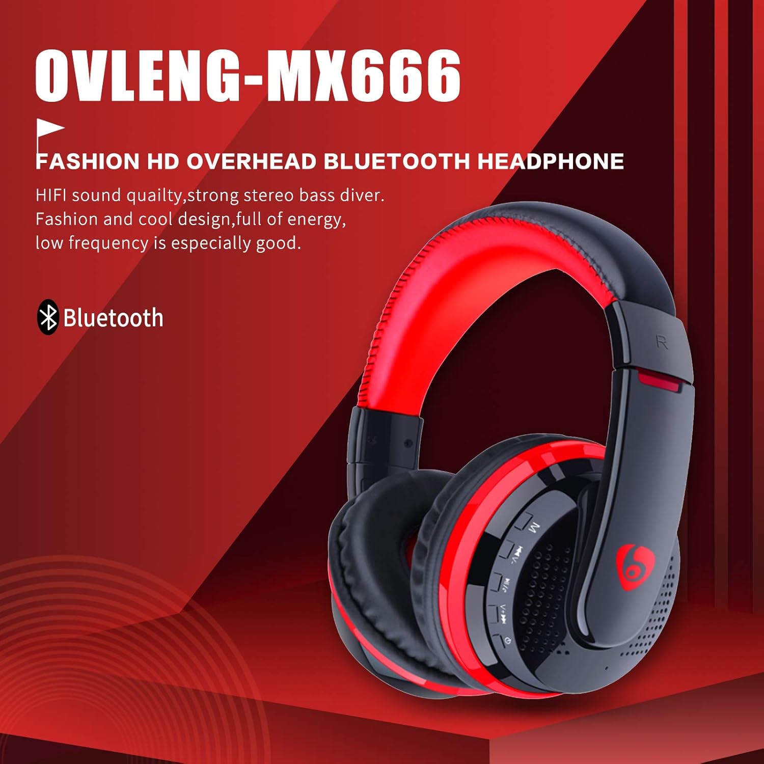 R Star MX666 Bluetooth Headphone Bluetooth Wireless Gaming Headset with 3.5mm Wired Mode Noise Cancellation HiFi Stereo Sound Mic Deep Bass Protein Earpad Over Ear Headset Black&Red : Everything Else