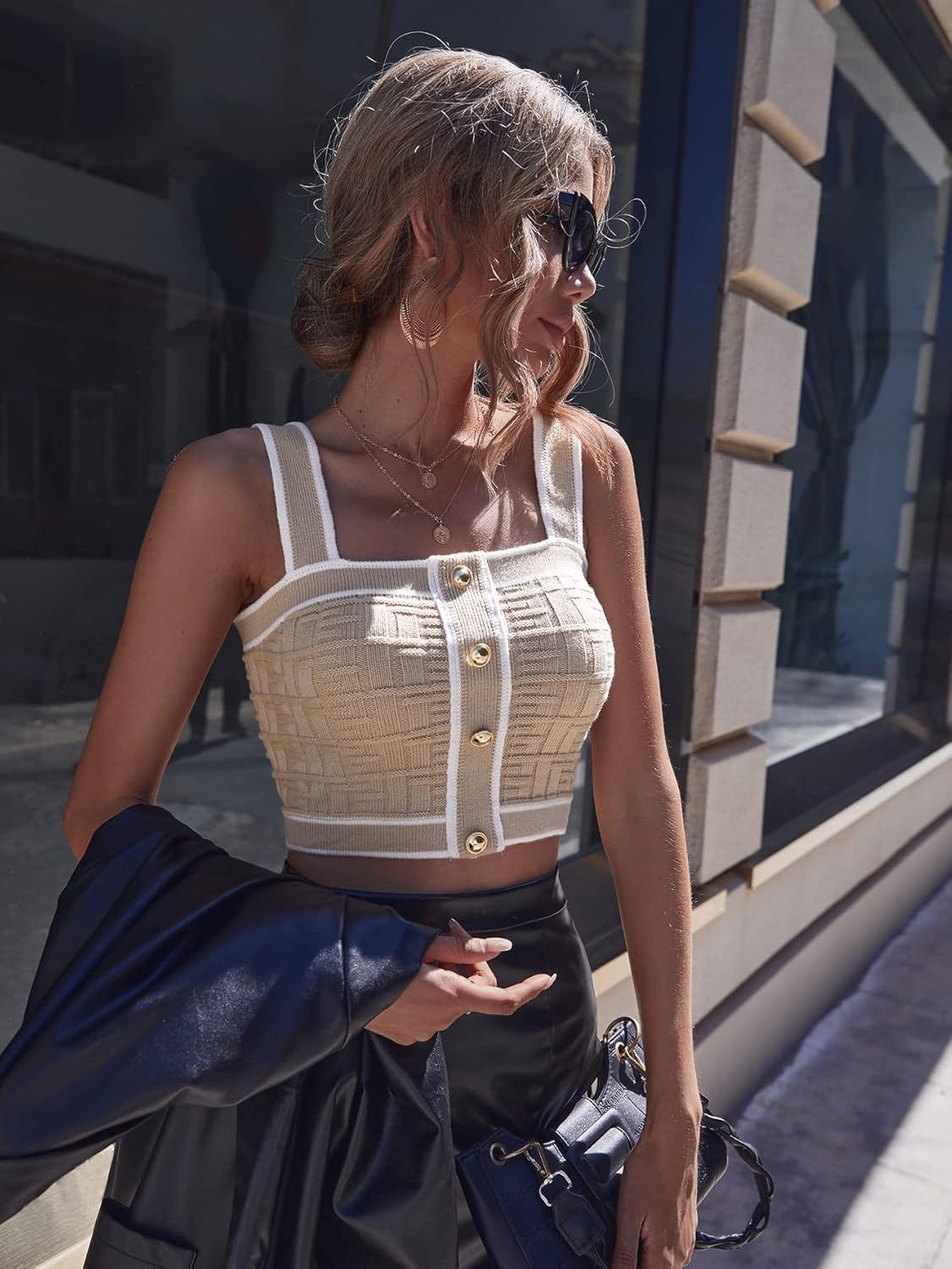 GORGLITTER Women's Old Money Clothes Knit Sweater Vest Button Front Crop Tank Tops Dressy Square Neck Business Casual - Image 4