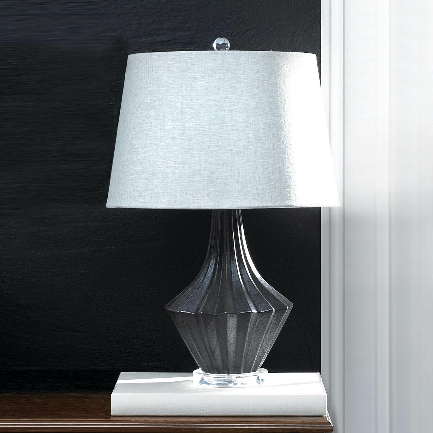 Home Modern Decorative 16.00" L x 16.00" W x 24.00" H Mason Black and Gray Table Lamp