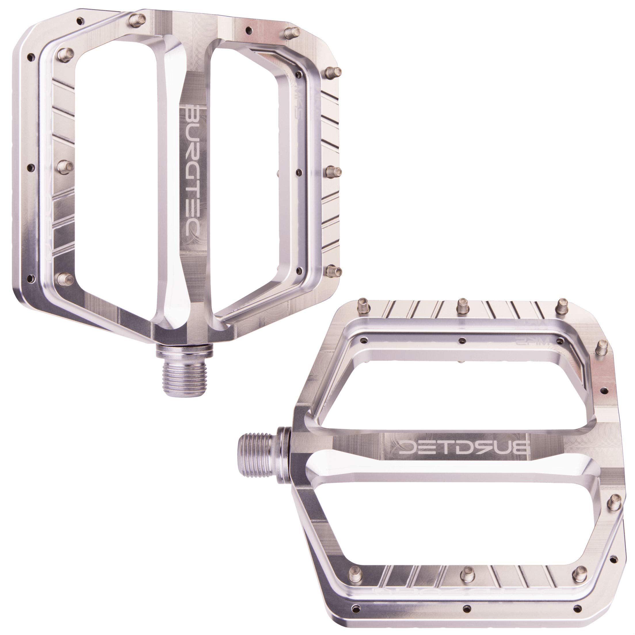 Burgtec Penthouse MK5 Flat Steel Axle MTB Pedals - Silver, Pair/Mountain Bike Wide Platform Trail Enduro Downhill Dirt Jump Freeride Cycling Part Cycle Ride Sticky Grip Pin Bicycle Component 9/16
